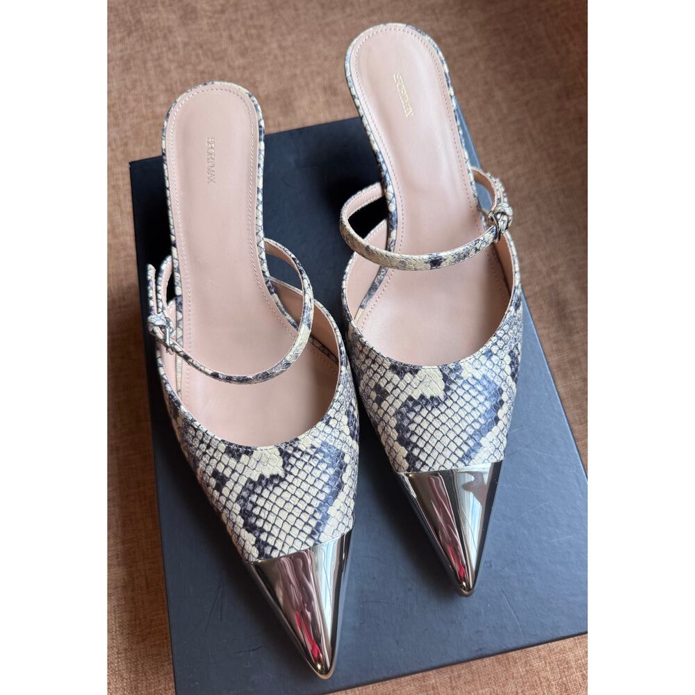 NWT Auth. Max Mara SportMax Python Leather Kitten Heel Mules Size 38.5 W/Box